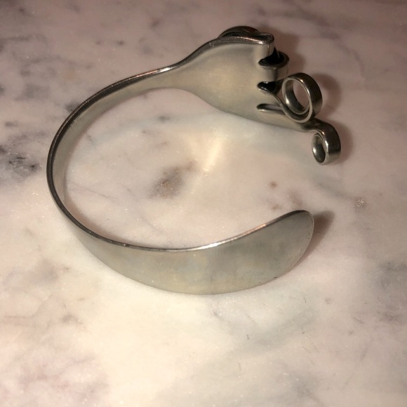VTG Silver Plate Twisted Fork Cuff Bracelet Glass Stone Adjustable 7” Fits Loose - Picture 2 of 8